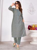 Rayon Silk Blue Casual Wear Hand Work Kurti With Pant